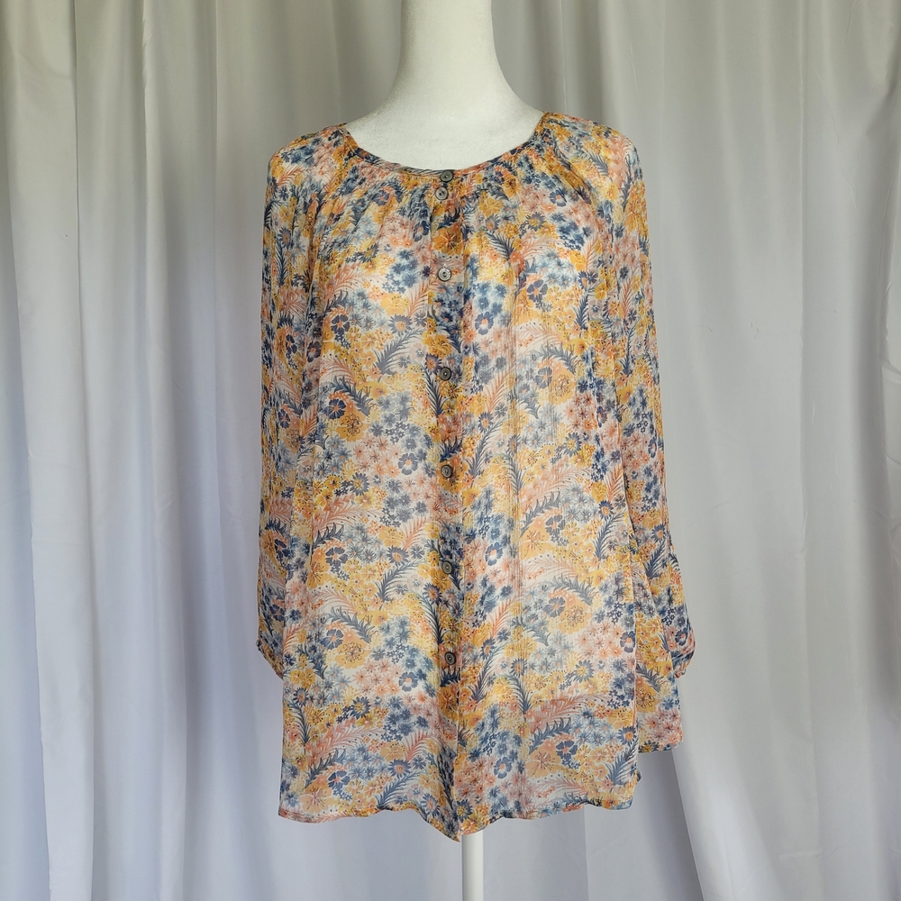 🌻Sundance floral button down blouse. Top size large boho, peasant multicolor.